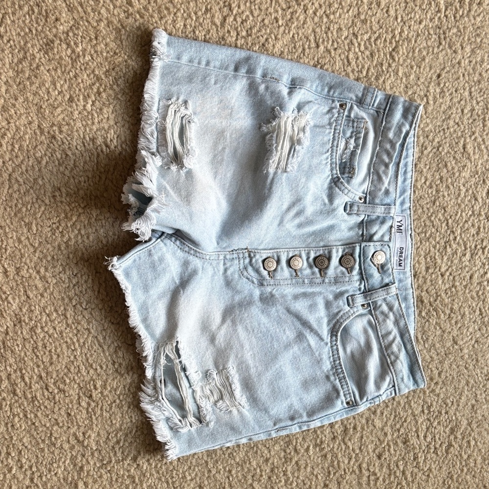 H&M Light Blue Jean Shorts with Distressed Details